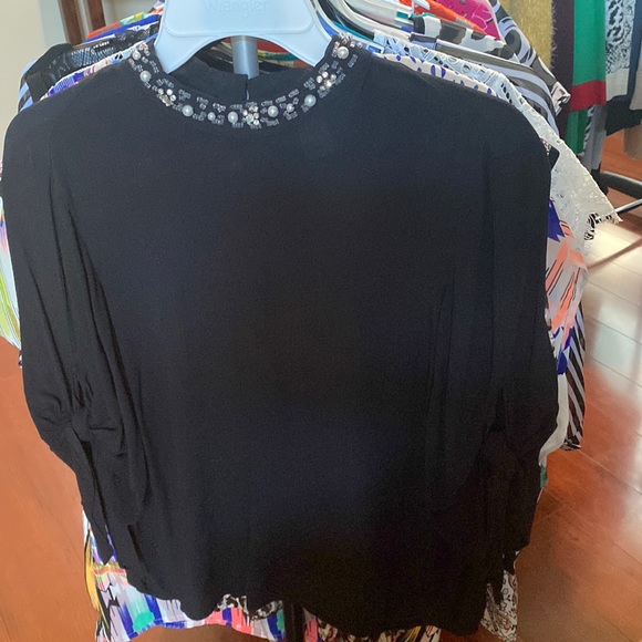 Black with pearl/crystal neck line blouse - Picture 1 of 2